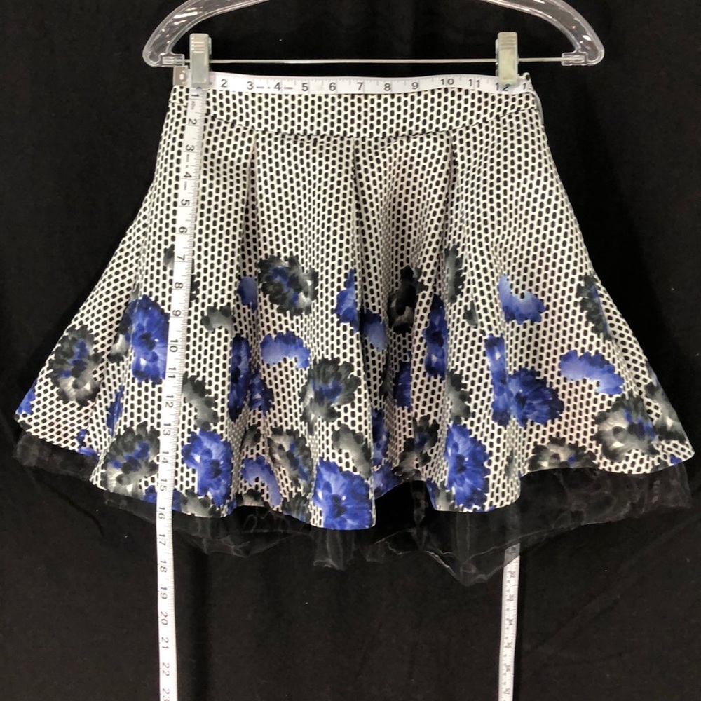 Polka dot w blue flowers Express A line skirt a1